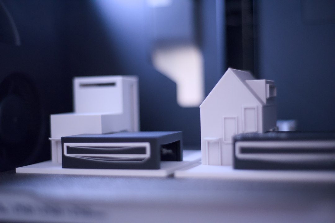 Makrofelvétel egy 3D nyomtatott építészeti makettről